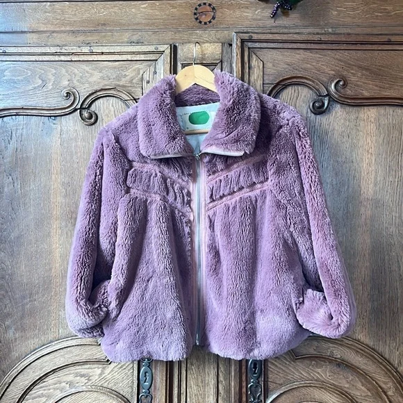 Anthropologie Faux Fur Jacket Teddy Bomber Mauve Dusty Rose - Picture 4 of 15